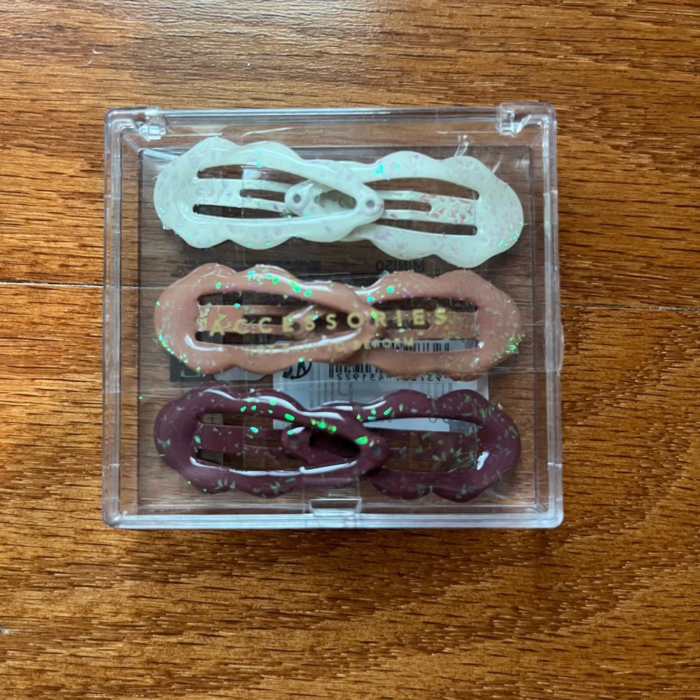 Miniso Glitter Hair Clip Set - White, Brown, Burgundy